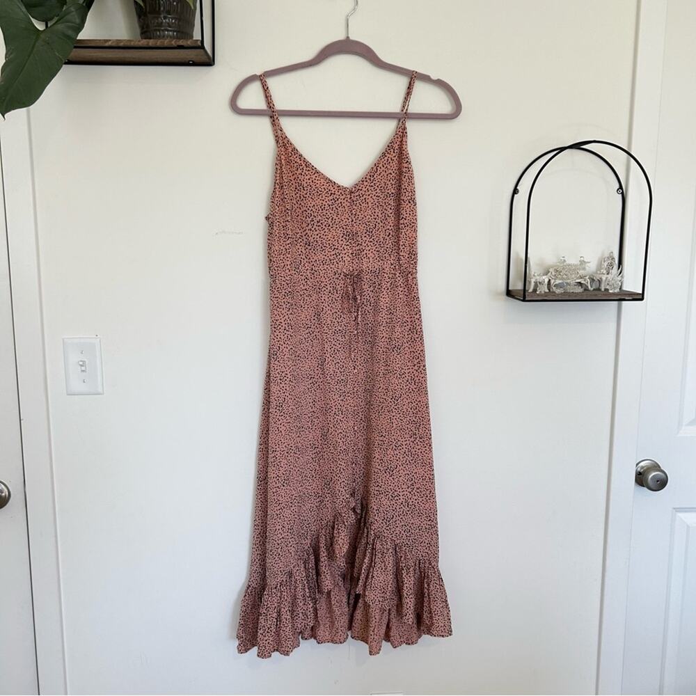 Rails Pink & Black Frida Rose Spotted Sleeveless V Neck Ruffle hilow Dress Small